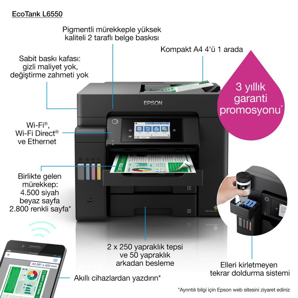 Printerid EPSON  Multifunctional Printer EcoTank L6550 Colour, Inkjet, A4, Wi-Fi, Black