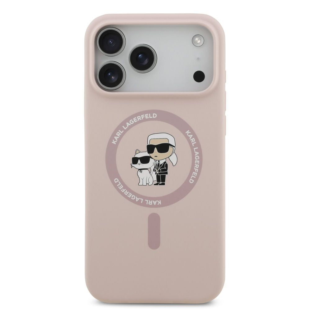 Tagakaaned Karl Lagerfeld Apple iPhone 17 Pro Max Liquid Silicone Karl and Choupette MagSafe Case Pink