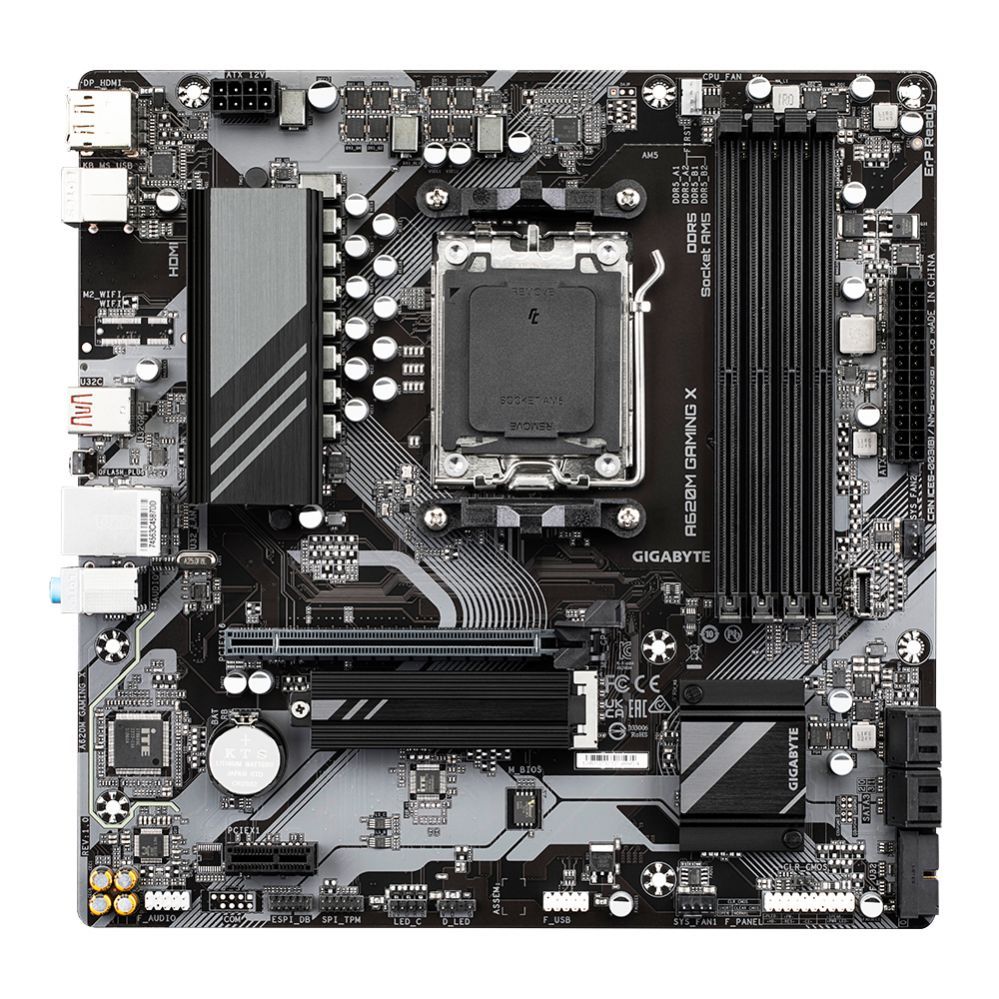 Intel protsessori emaplaat Gigabyte  A620M GAMING XG10 Processor family AMD, Processor socket AM5, DDR5 DIMM, Memory slots 4, Supported hard disk drive interfaces 	SATA, M.2, Number of SATA connectors 4, Chipset AMD A620, Micro ATX