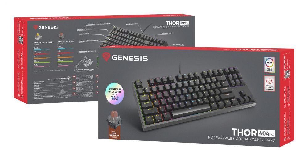 Arvuti klaviatuur Genesis  Mechanical Gaming Keyboard THOR 404 TKL RGB Mechanical Gaming Keyboard Wired US Kailh Box Brown V2 USB Type-A 1005 g