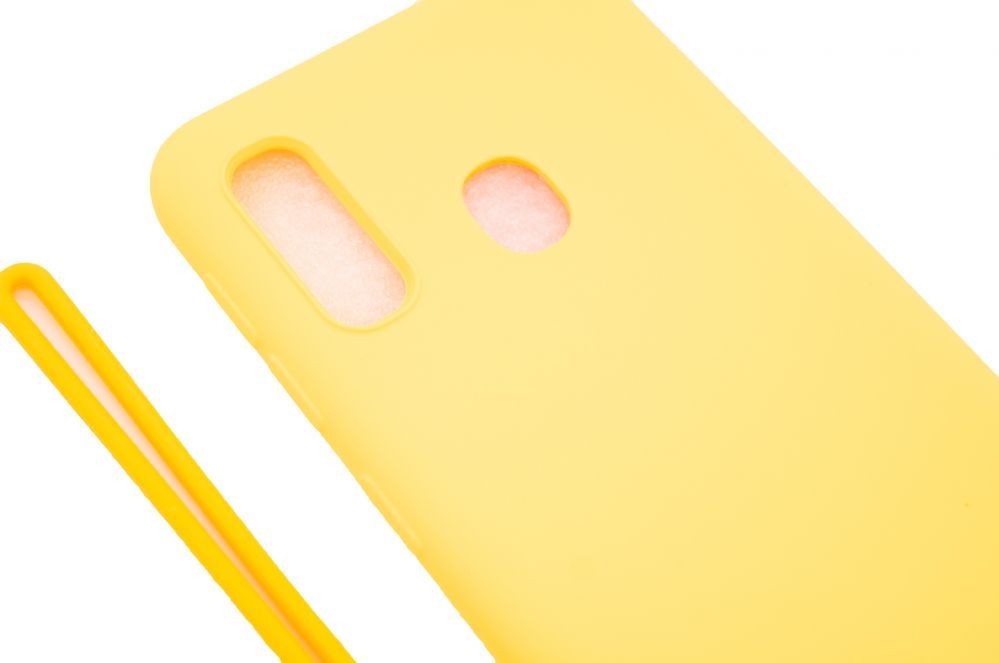 Back panel cover Evelatus Samsung A20e Soft Touch Silicone Case with Strap Yellow