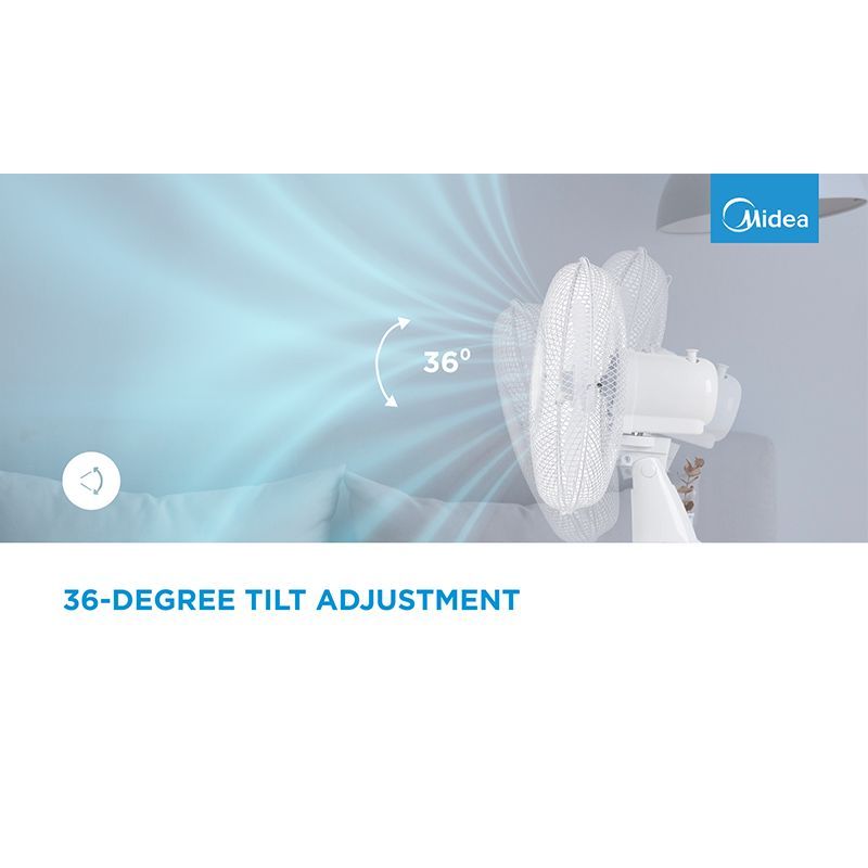 Other small household appliances Midea  Stand fan, 40cm, 40W,  3 speeds, mechanical, noise level: 55-65 dB, Oscillation  80°, Tilting +16° -8°, Adjustable height 120cm,
