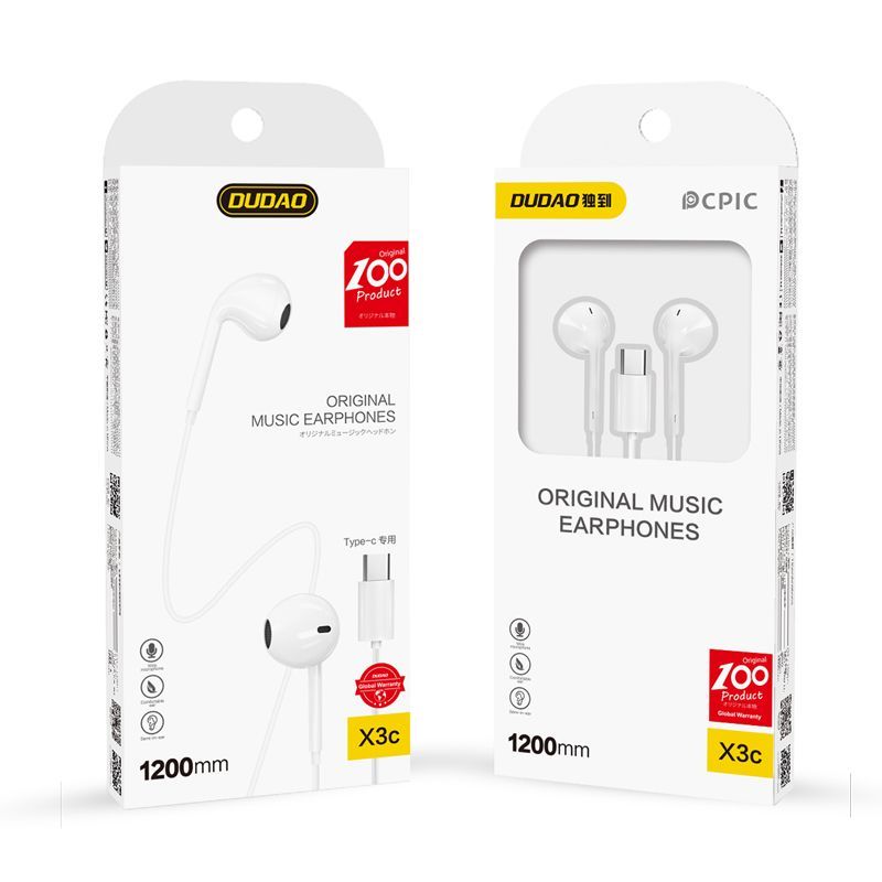 Kõrvaklapid Dudao  USB Type-C connecto Stereo Headset New ergonomic earplugs design X3C White