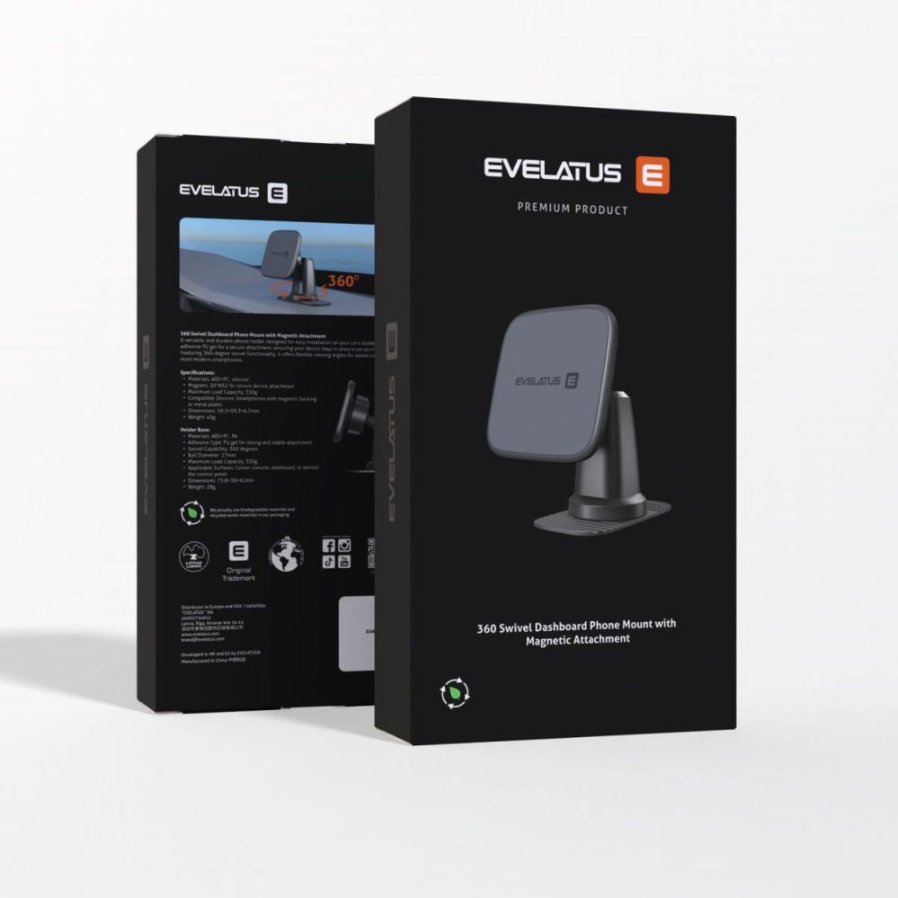 Auto holder Evelatus  360 Swivel adhesive mount with MagSafe C2+K8 Black