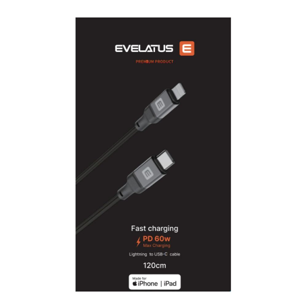 Кабель Evelatus  USB C to Lightning Cable 2.0M 60W (MFI09) Aluminum housing braiding White