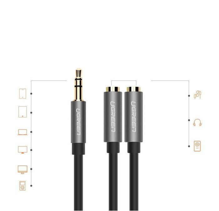 Converter Ugreen  3.5mm Aux Stereo Audio Splitter Cable with Braid 20cm Black