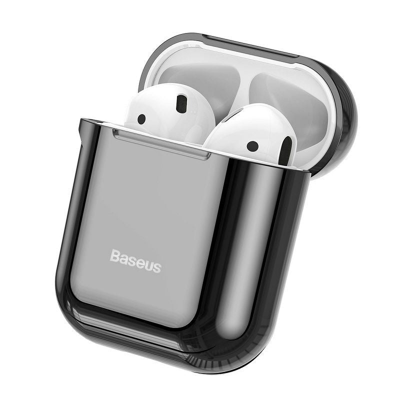 Tagakaaned Baseus  Metallic Shining Ultra-thin Silicone Protector Case with Hook for Airpods 1 / 2 Black