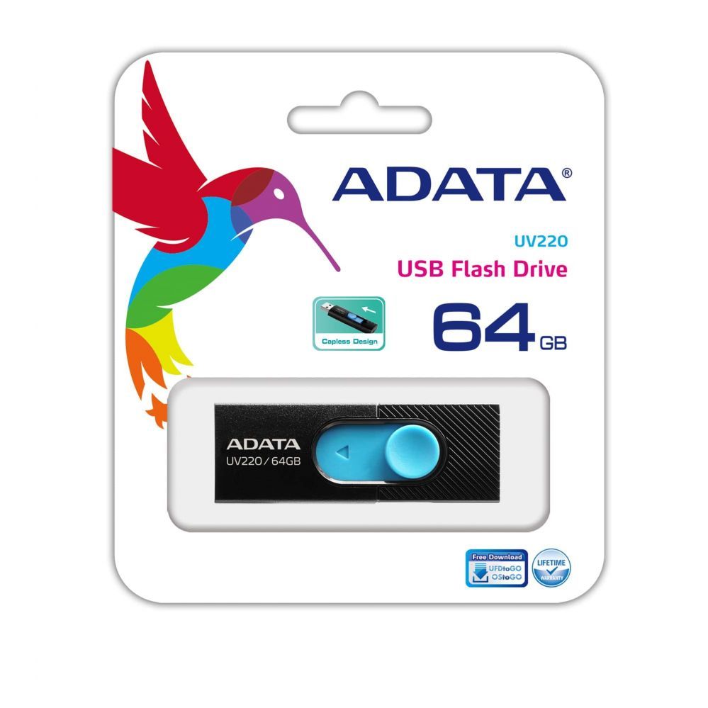 Mälupulk ADATA  UV220 64GB USB Flash Drive, Black/Blue