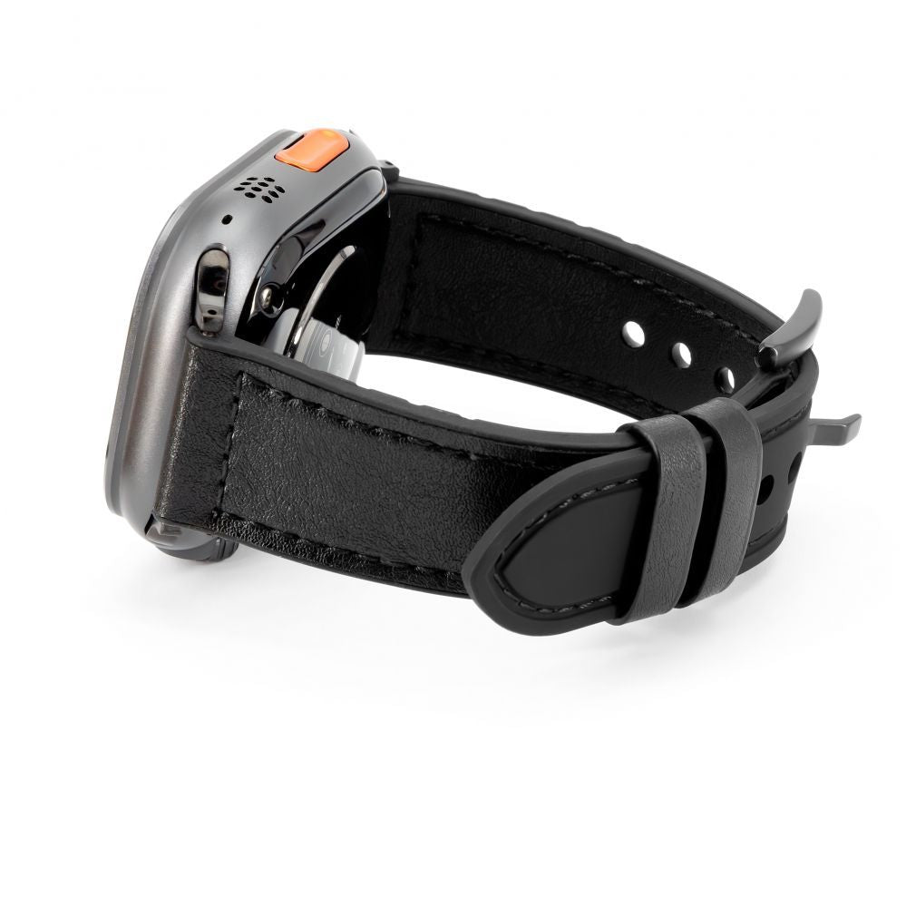 Rihm Connect  Watch 42/44/45mm Silicone patch Leather Watch Strap (132mm M/L) Black