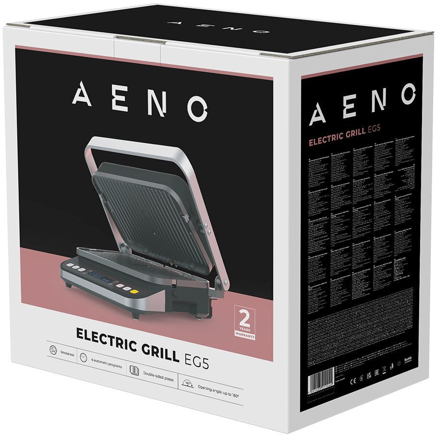 Muud väikesed kodumasinad AENO  AENO ''Electric Grill EG5: 2000W, 2 heating modes - Lower Grill, Both Grills, 6 preset programs, Defrost, Max opening angle -180°, Temperature regulation, Timer, Removable double-sided plates, Plate size 320*220mm''