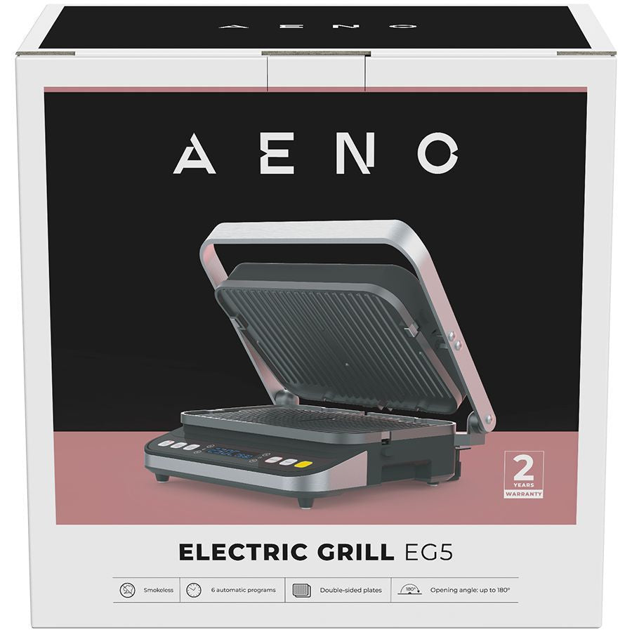 Muud väikesed kodumasinad AENO  AENO ''Electric Grill EG5: 2000W, 2 heating modes - Lower Grill, Both Grills, 6 preset programs, Defrost, Max opening angle -180°, Temperature regulation, Timer, Removable double-sided plates, Plate size 320*220mm''