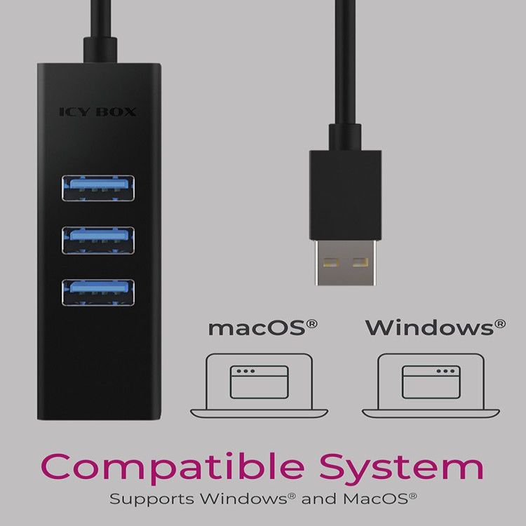Routers Raidsonic  4 Port Hub with USB 3.0 Type-A, Type-C, Gigabit LAN Icy Box IB-HUB1419-LAN Black