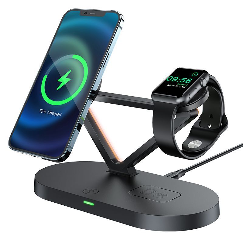 Беспроводное зарядное устройство Acefast  Acefast 15W Qi Wireless Charger for iPhone (with MagSafe), Apple Watch and Apple AirPods Stand Holder Magnetic Holder Black (E9 black) Black