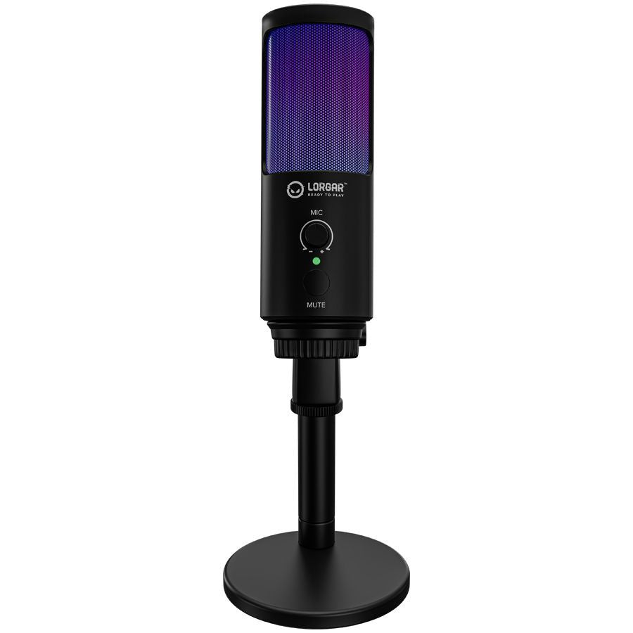 Kõrvaklapid mikrofoniga LORGAR  LORGAR SMP40, RGB Microphone with external mute button and metal stand, Black