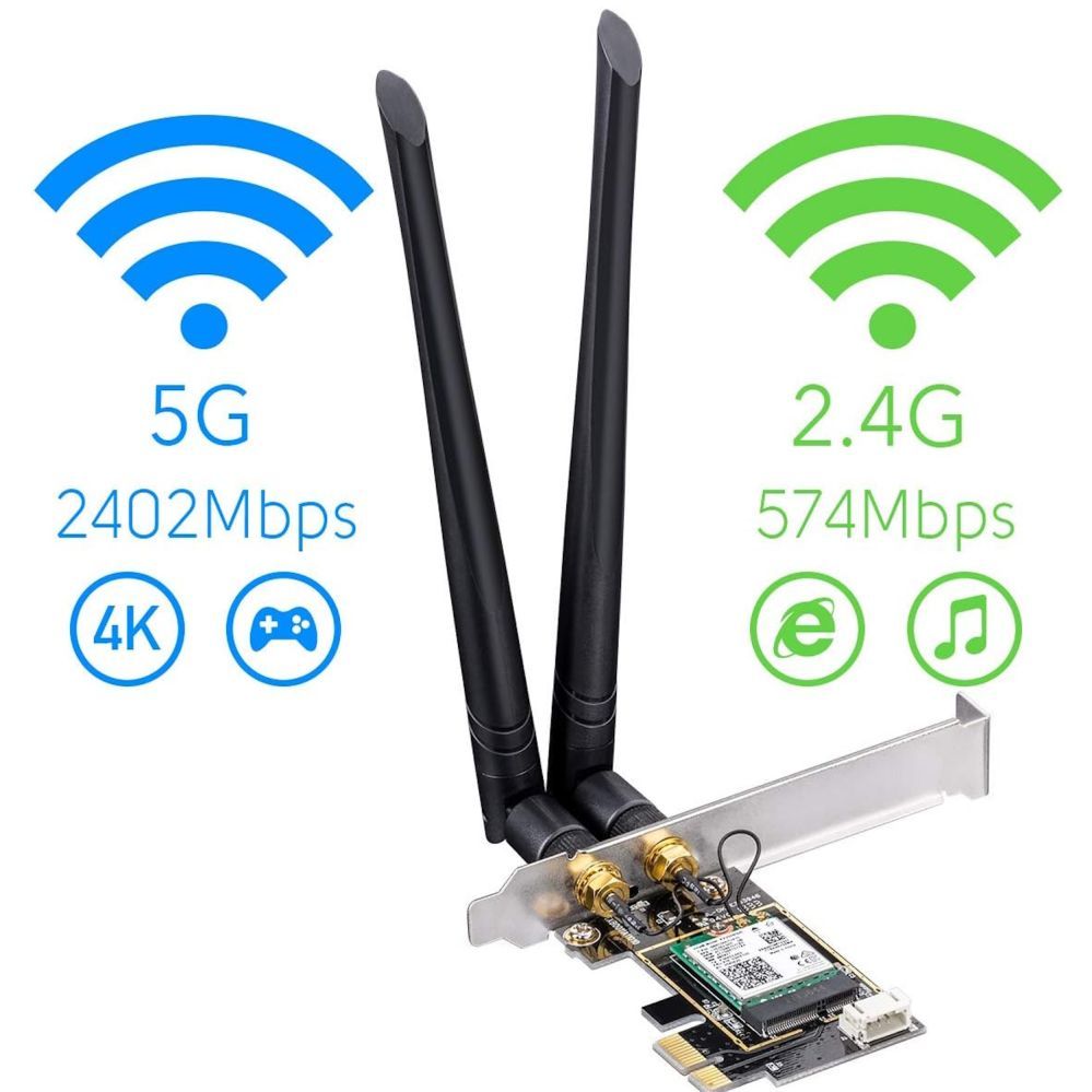 Routers Cudy  WE3000 AirMax AX3000 WiFi 6 Bluetooth 5.0 PCIe Adapter Intel AX200 Dual Band 2 Antennas Black