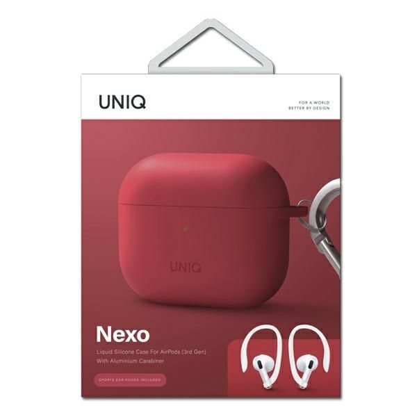 Back panel cover UNIQ  Uniq Nexo case for AirPods 3 + Ear Hooks Silicone - red