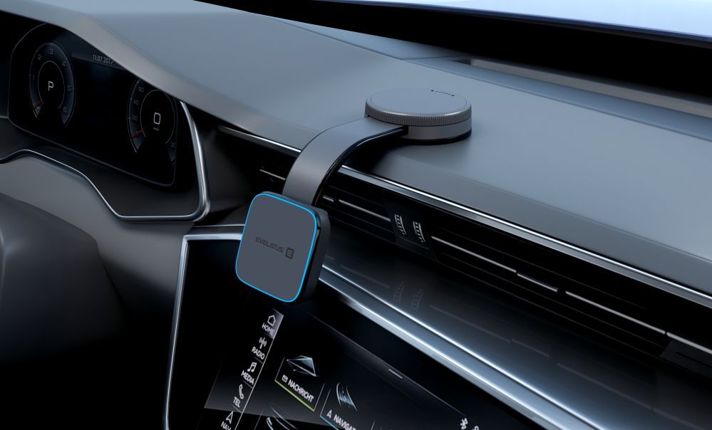 Autolaadijad Evelatus  MagSafe Qi wireless charging magnetic bendable 360 Swivel suction cup mount (for Car dashboard/Car windscreen) Black