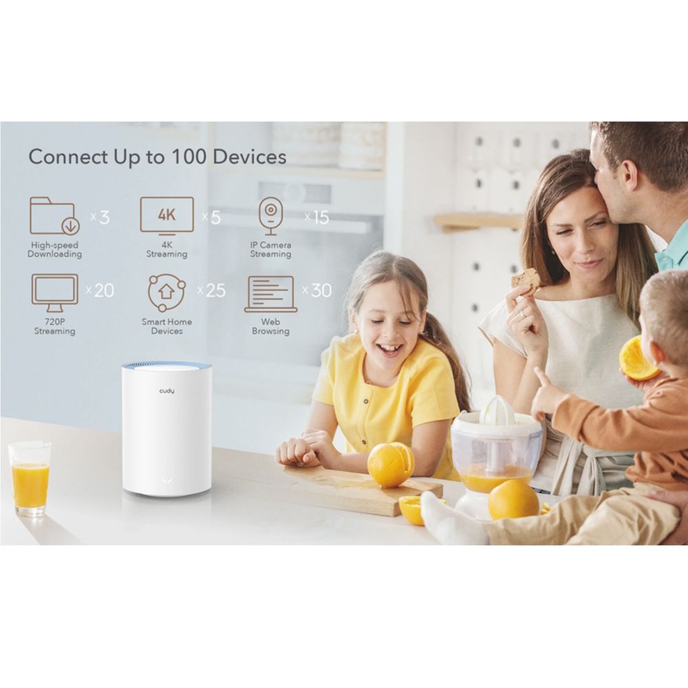 Routers Cudy  Cudy M1300 MeshPoint AC1200 Gigabit WiFi Mesh System Dual Band 2x Gigabit LAN VPN WPA3 White