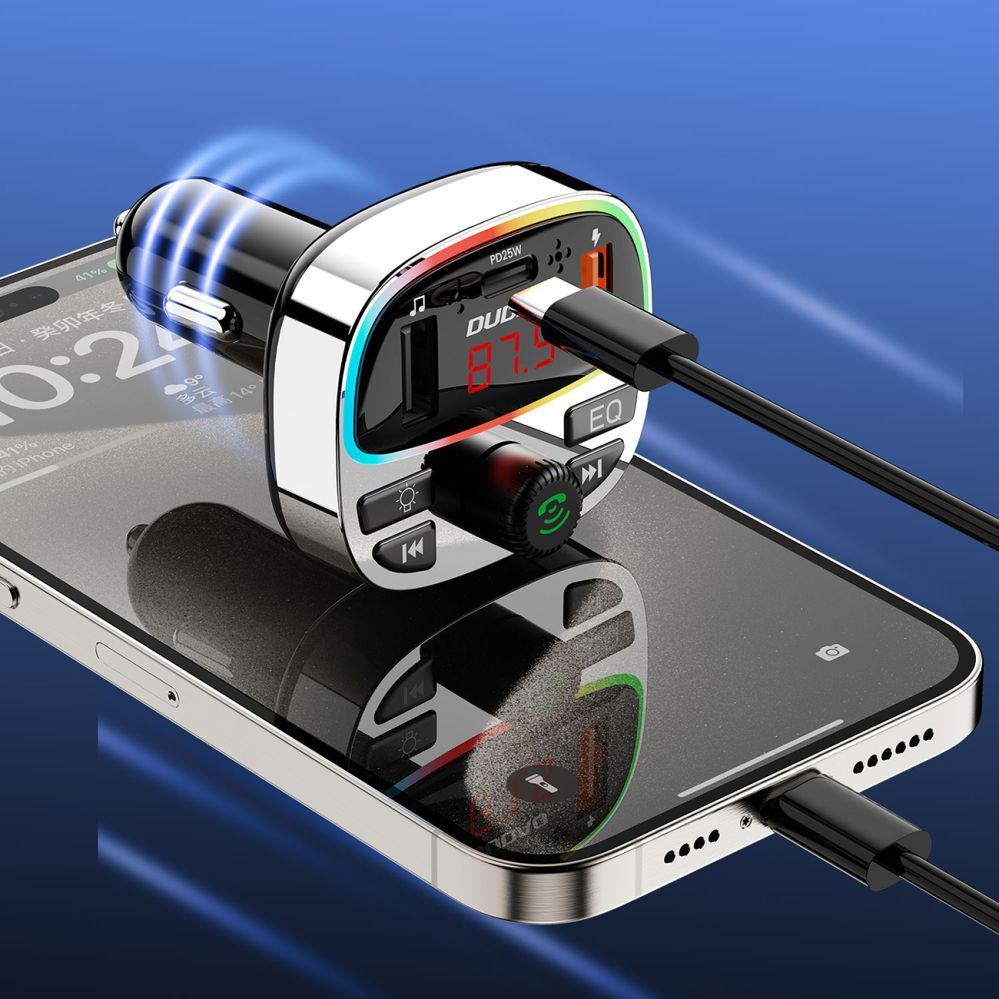 FM modulaator Dudao  Dudao R2PRO+ Transmitter with PD25W Bluetooth 5.3 RGB Charging Ports - Black and Silver
