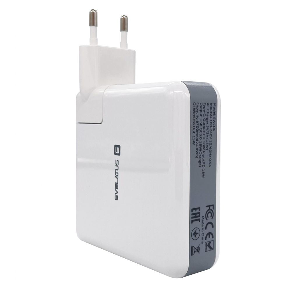 Wireless charger Evelatus  Travel adapter Wireless Charger EWC06 White