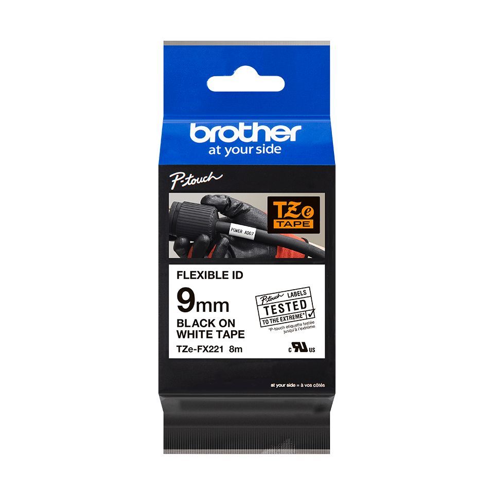 Printer accessories Brother  TZe-FX221 Flexible ID Laminated Tape Black on White, TZe, 0.9 cm, 8 m