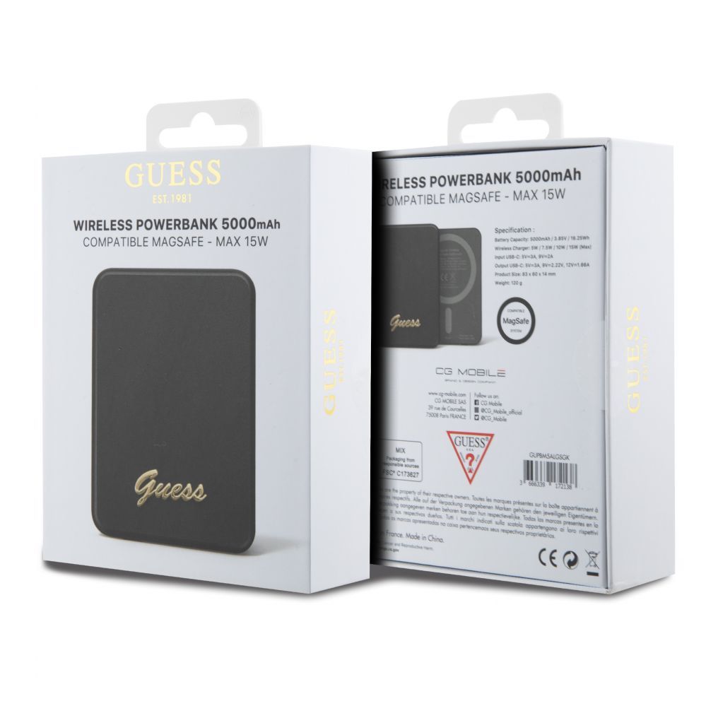 Power bank Guess  Power Bank 5000mAh 15W MagSafe And Regular Charge With Metal Ssript Logo Black