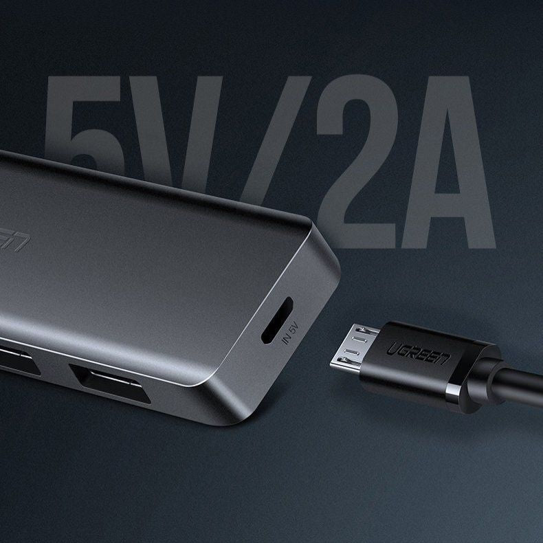 Kaabel Ugreen  Ugreen USB HUB - 4x USB 3.2 Gen 1 with micro USB power port gray (CM219 50985)