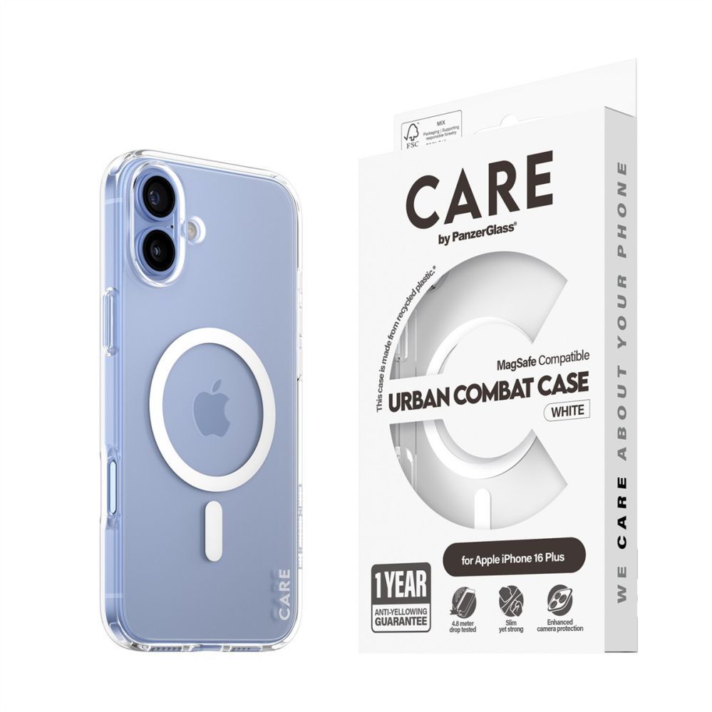 Tagakaaned PanzerGlass  CARE Flagship case with White MagSafe iPhone 16 Plus, Transparent