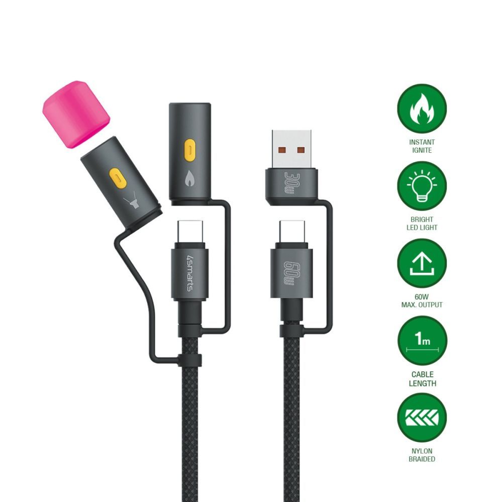 Kaabel 4smarts  4in1 USB-C Cable Set Explorer 60W 1m black