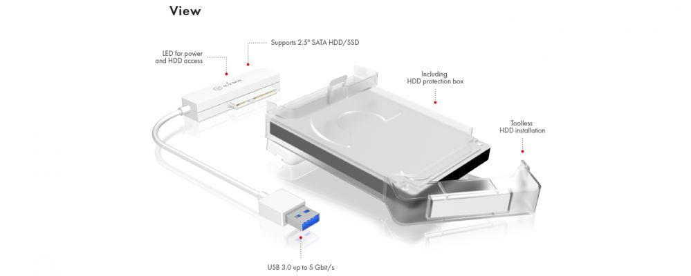 Hard drive case Raidsonic  Icy Box-AC703-U3  Adapter cable with protective a cover for 2.5" SATA hard disks to USB 3.0, blue Access LED  ICY BOX Adapter cable with protective a cover for 2.5" SATA hard disks to USB 3.0, blue Access LED SATA, 2.5", USB 3.0