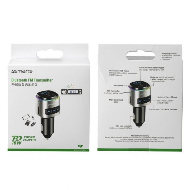 Auto charger 4smarts  Bluetooth FM Transmitter Media&Assist 2 with Multimedia-In, Hands-free Function, Car Charger