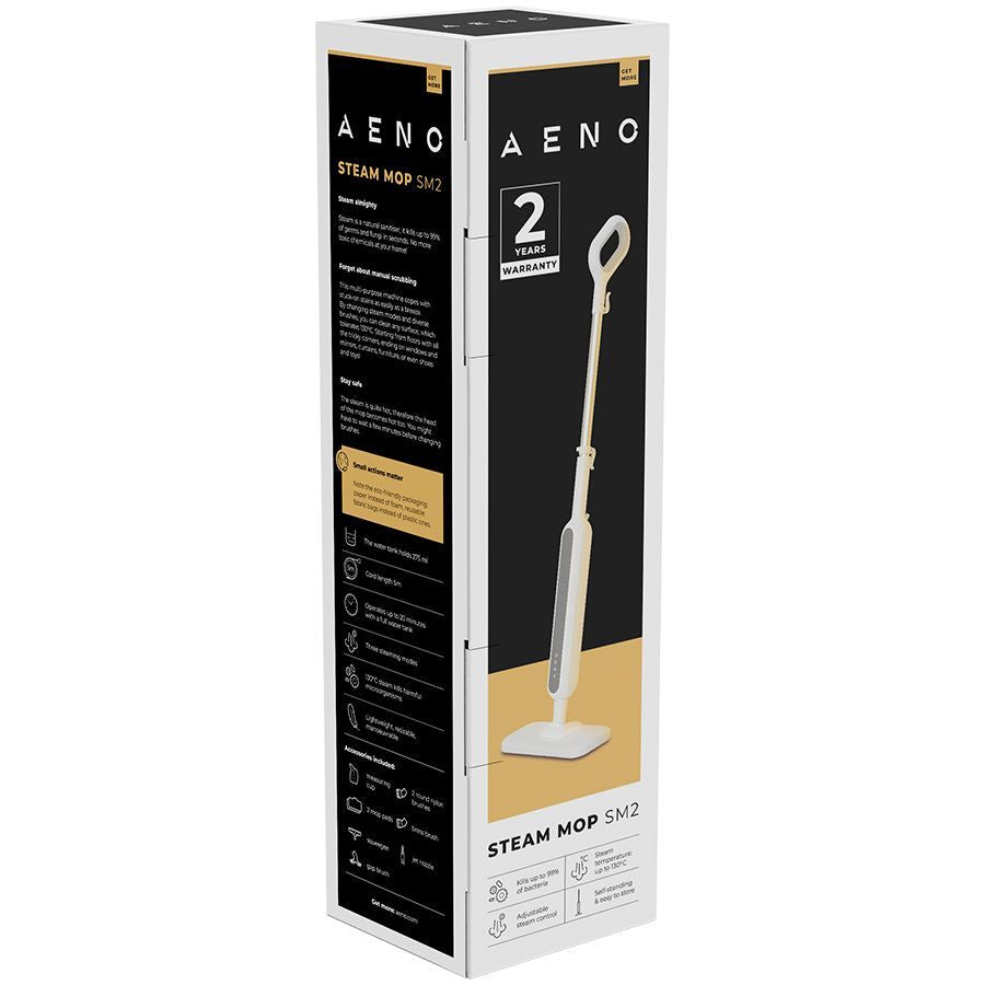 Other small household appliances AENO  AENO Steam Mop SM2: 1200W, 130°C, IPX4, Tank Volume 275mL, 3 steam modes, self-standing