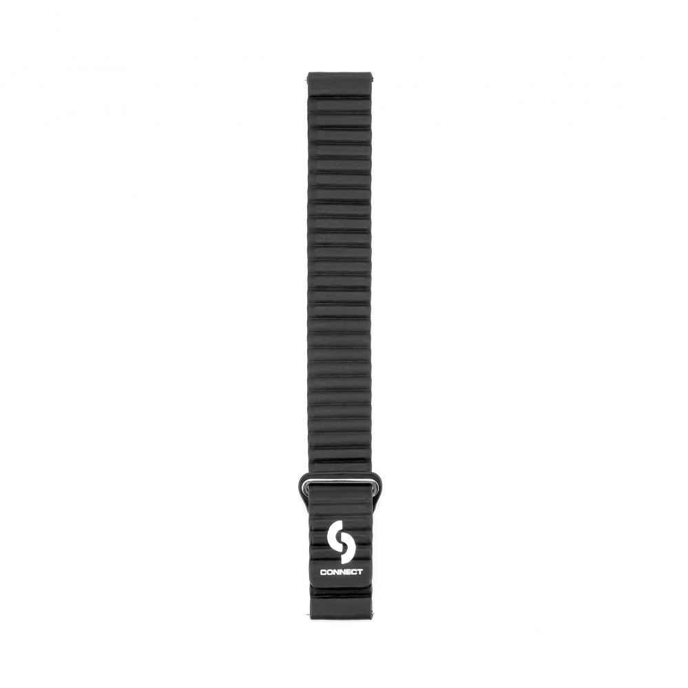 Strap Connect  22mm Flat head Leather - Silicone Loop Magnetic Watch Strap (130mm M/L) Black