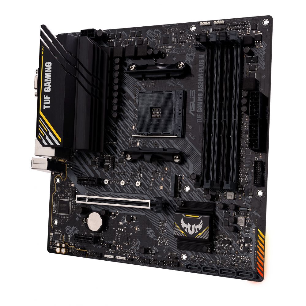 Intel protsessori emaplaat Asus  TUF GAMING A520M-PLUS II Processor family AMD, Processor socket AM4, DDR4 DIMM, Memory slots 4, Supported hard disk drive interfaces 	SATA, M.2, Number of SATA connectors 4, Chipset  AMD A520, Micro ATX
