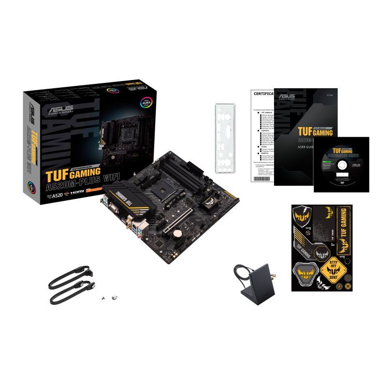 Материнская плата для процессоров Intel Asus  TUF GAMING A520M-PLUS Processor family  AMD, Processor socket AM4, DDR4, Memory slots 4, Supported hard disk drive interfaces 	SATA, M.2, Number of SATA connectors 4, Chipset  AMD A520, Micro ATX