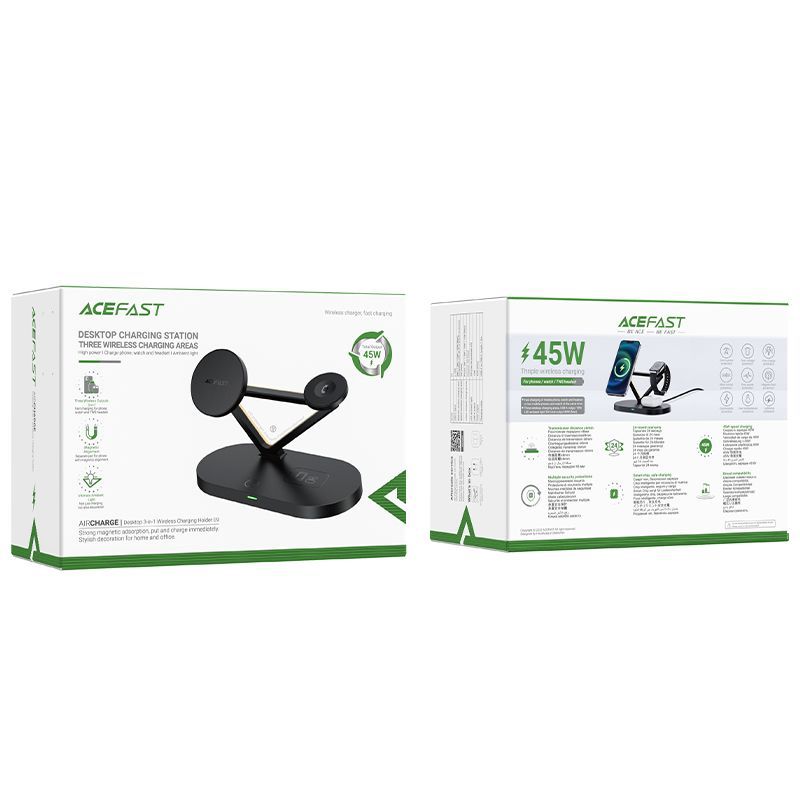Беспроводное зарядное устройство Acefast  Acefast 15W Qi Wireless Charger for iPhone (with MagSafe), Apple Watch and Apple AirPods Stand Holder Magnetic Holder Black (E9 black) Black