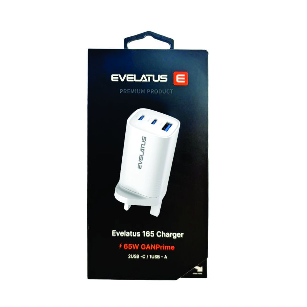 Adapter Evelatus  65W Max Fast Charger UK USB-C1/USB-C1/USB-A White