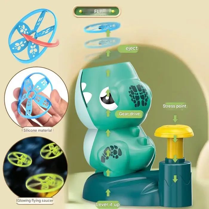 Toys Kiddyz  KT1 Dino Flying disc Catapult launcher toy with x2 Rockets