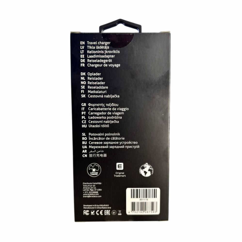 Adapter Evelatus  Evelatus 2 in 1 Charger 20W Max USB-C+USB-A:15W Max USB-C+USB-A+Wireless:15W+2W 17W Max White