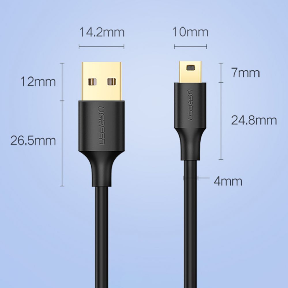 Кабель Ugreen  5 pin gold-plated USB cable - mini USB 0.5m black (US132)