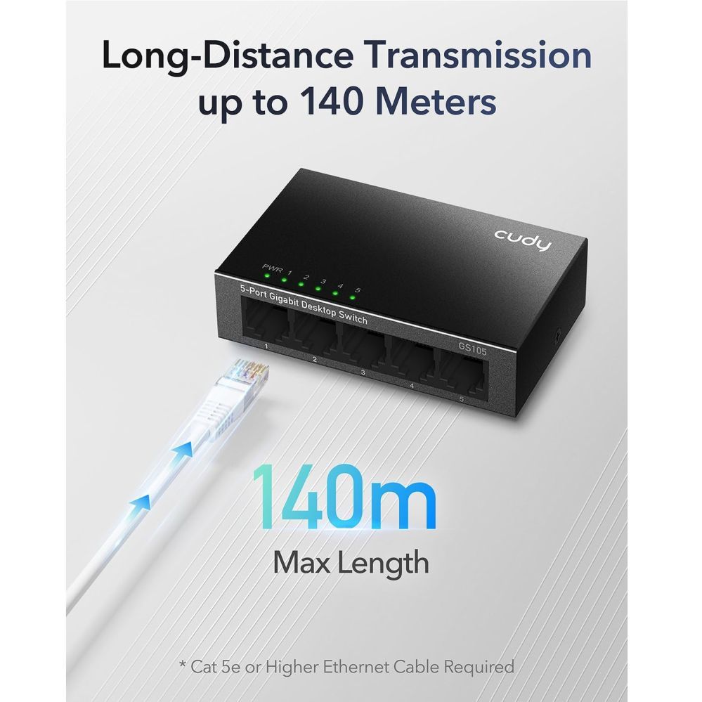 Роутер Cudy  GS105D NetSwitch 5-Port Gigabit Switch IGMP Snooping QoS Loop Prevention Plastic Case Black