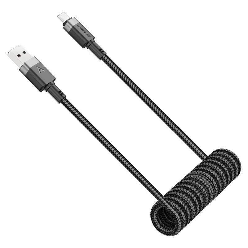 Cable Acefast  C14-04 USB-A - USB-C Cable Spring 480Mb/s 3A 1.2m spring charging data cable Black