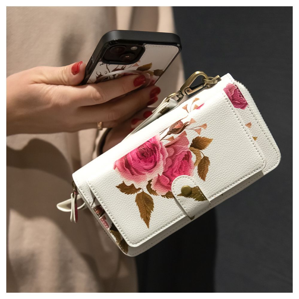 Чехол на заднюю панель Evelatus Apple iPhone 15 Leather Case Zipper Design Flower White