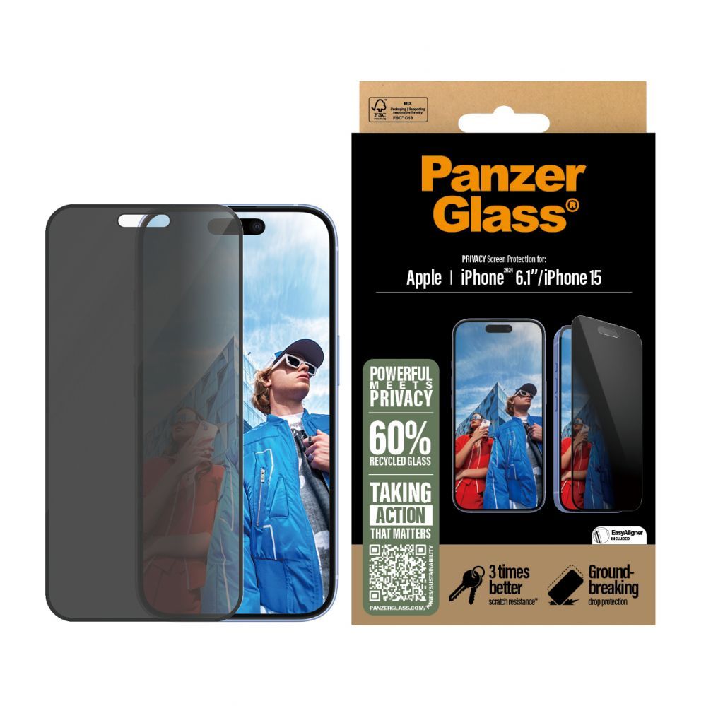Чехол на заднюю панель PanzerGlass  Privacy  Screen Protector iPhone 16 / iPhone 15 | Ultra-Wide Fit |