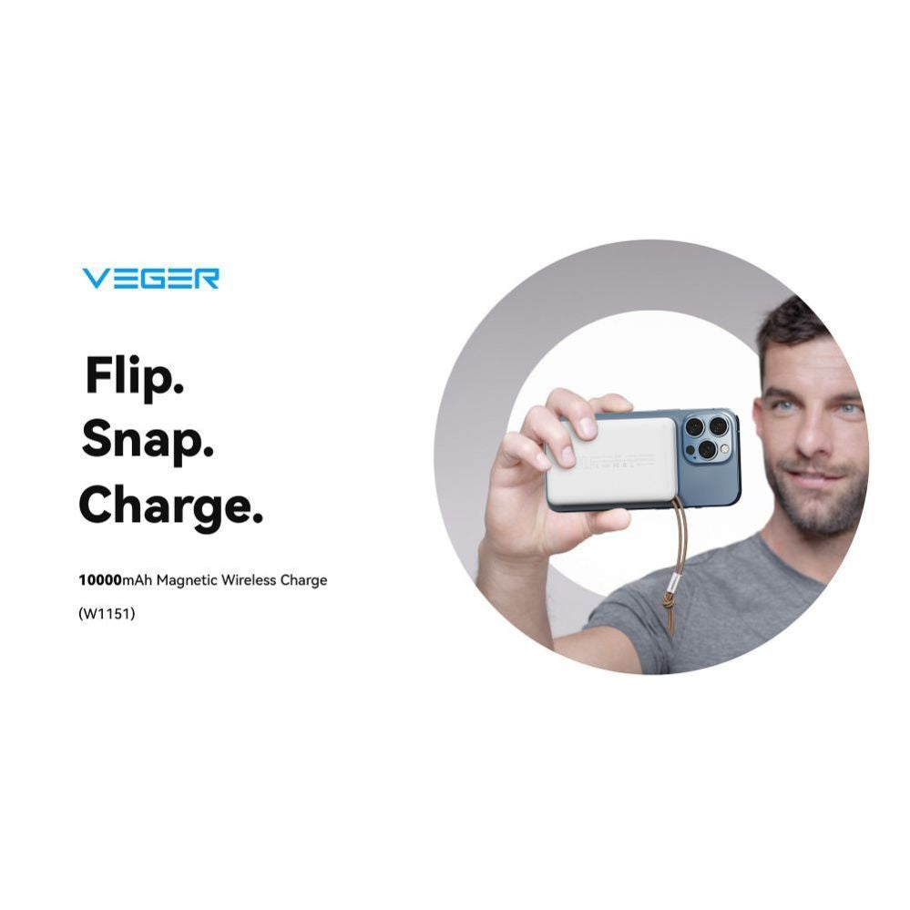 Power bank Veger  Powerbank compatible with Magsafe Veger MagOn (VP1151 / W1151) PD QC3.0 2A 20W with wireless charging 10000 mAh white