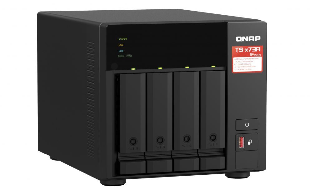 Флеш-накопитель QNAP  4-Bay QTS and QuTS hero NAS TS-473A-8G Up to 4 HDD/SSD Hot-Swap, Ryzen V1500B Quad-Core, Processor frequency 2.2 GHz, 8 GB, DDR4, 2x2.5GbE, 3xUSB Type A 3.2 Gen 2, 1xUSB Type C 3.2 Gen 1, 2xPCIe, 2xM.2 2280 PCIe Gen3 x1 slots