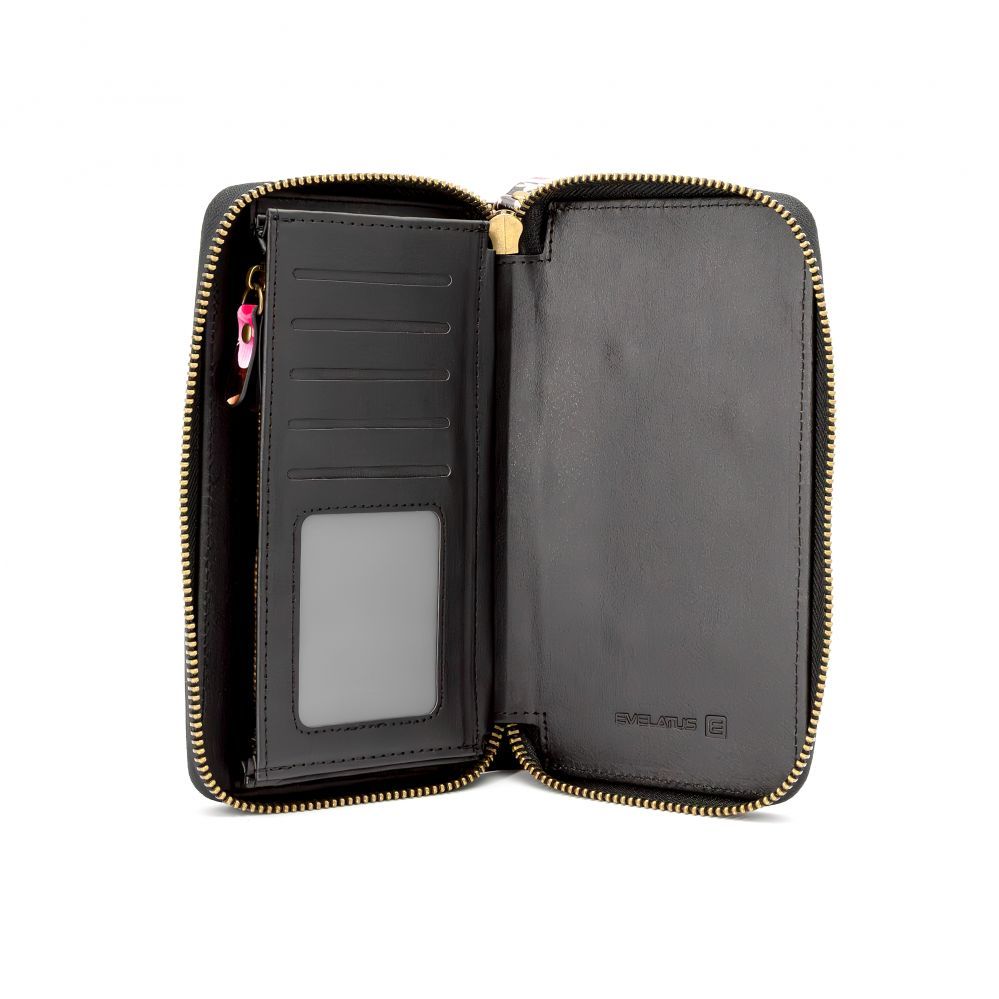 Universaal mobiiltasku Evelatus Universal Wallet Zipper Design Flower Black