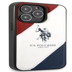 Back panel cover U.S Polo Apple iPhone 14 Pro Leather Double Horse Case White Blue