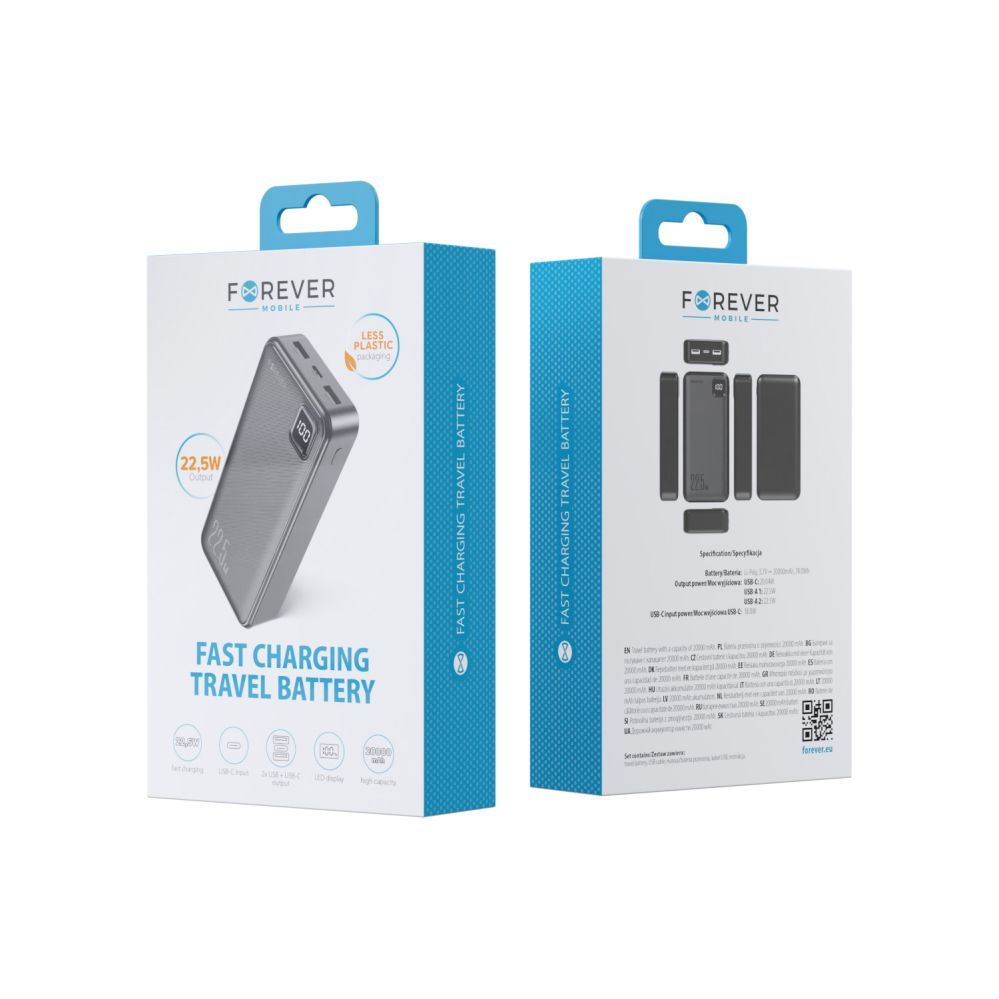 Väline aku Forever  Forever power bank TB-300L PD QC 22,5W 20000 mAh black