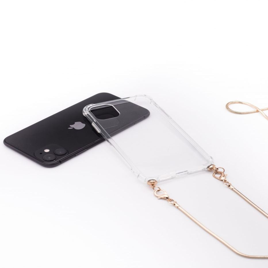 Tagakaaned Evelatus Apple iPhone 11 Silicone Transparent with Necklace TPU Strap Gold